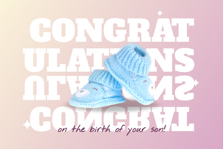 Birthday Wishes for Son with Knitted Baby Shoes Postcard 4x6in Design Template