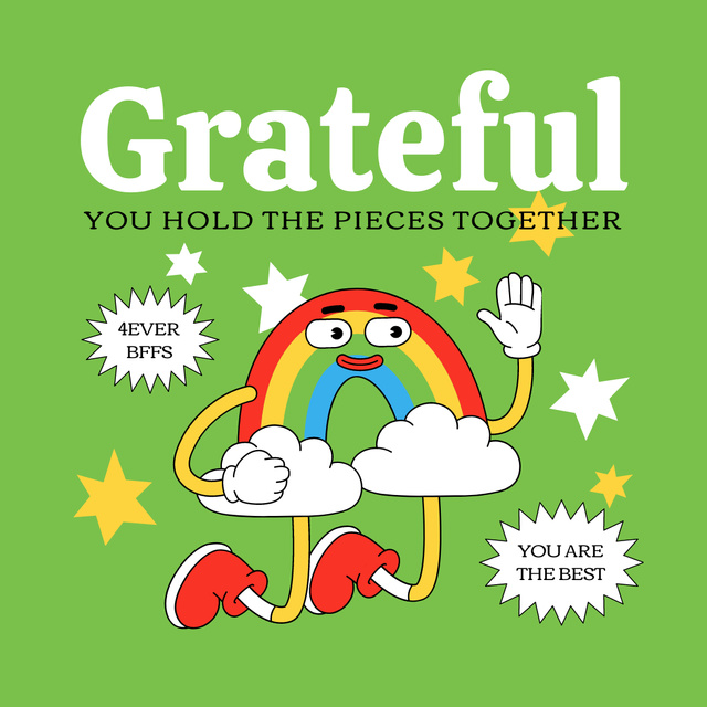 Szablon projektu Thankful Phrase with Cute Cartoon Rainbow Instagram