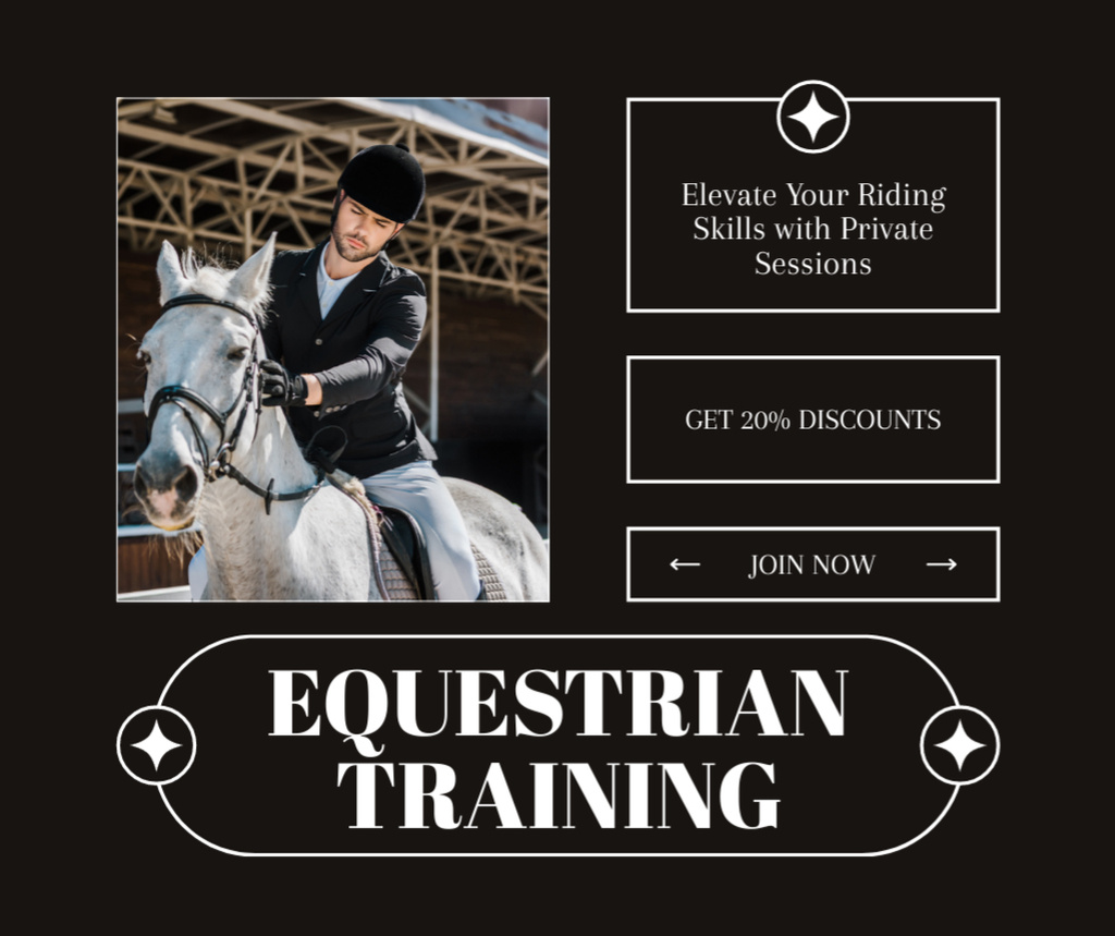 Template di design Essential Equestrian Training Sessions With Jockey Facebook