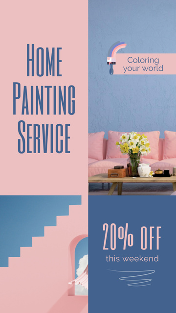 Plantilla de diseño de Home Painting Service With Bright Palette At Reduced Price Instagram Video Story 