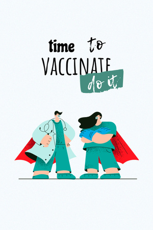 Plantilla de diseño de anuncio de vacunación con médicos en capas de superhéroe Pinterest 
