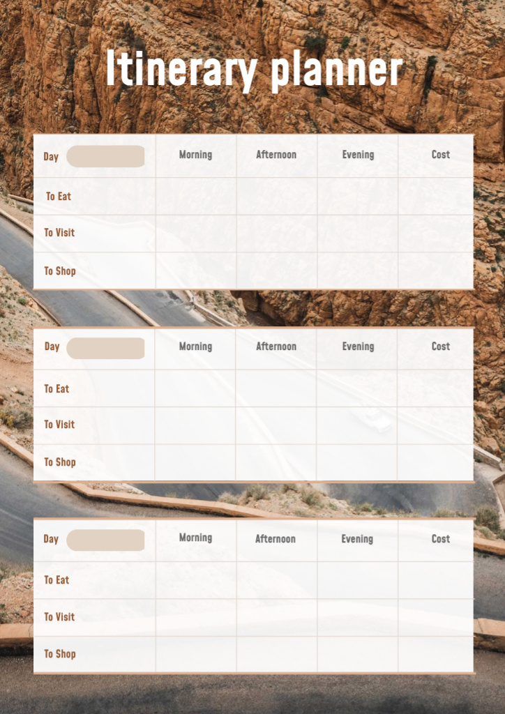 Plantilla de diseño de Itinerary Planner with Beautiful Mountain Road Schedule Planner 