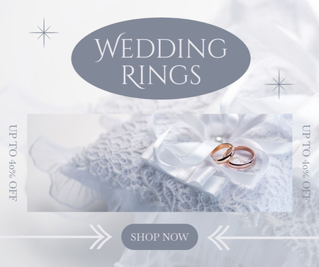 anéis de casamento de ouro no travesseiro branco Facebook Modelo de Design