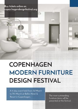 Furniture Festival ad with Stylish modern interior in white Flayer tervezősablon