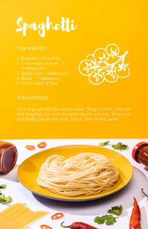 Delicious Spaghetti on Plate Recipe Card Modelo de Design