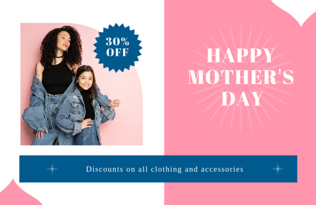 Mom and Girl on Advertisement of Denim Clothes Thank You Card 5.5x8.5in – шаблон для дизайна