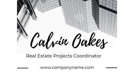 Real Estate Coordinator Ad with Glass Skyscrapers Business Card 91x55mm Design Template