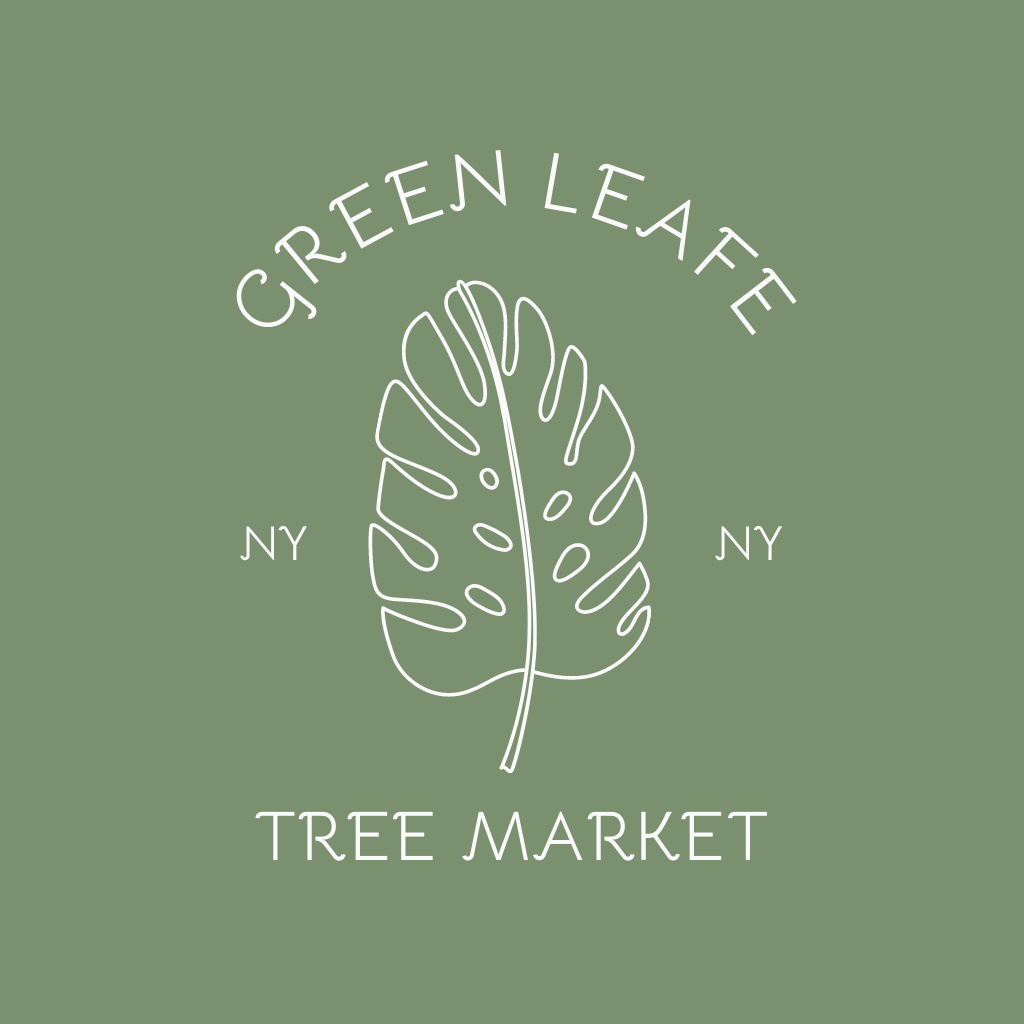 Modèle de visuel Tree Market Offer with Leaf Illustration In Green - Logo