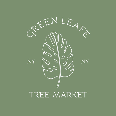 Tree Market Offer with Leaf Illustration In Green Logo Design Template