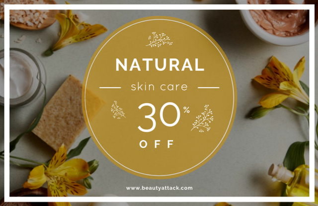 Natural Skincare Discount Ad with Handmade Soaps and Flowers Flyer 5.5x8.5in Horizontal Modelo de Design