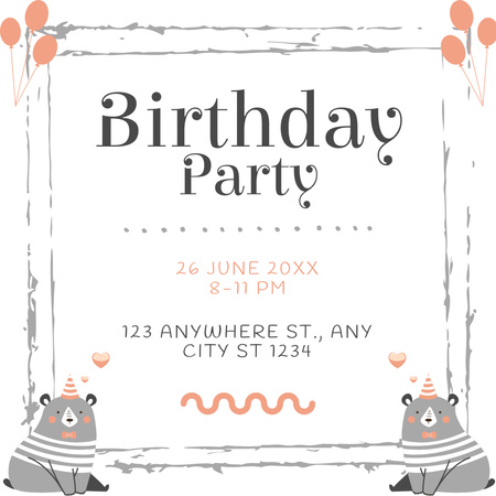 Designvorlage Birthday Party Invitation with Cute Teddy Bears für Instagram