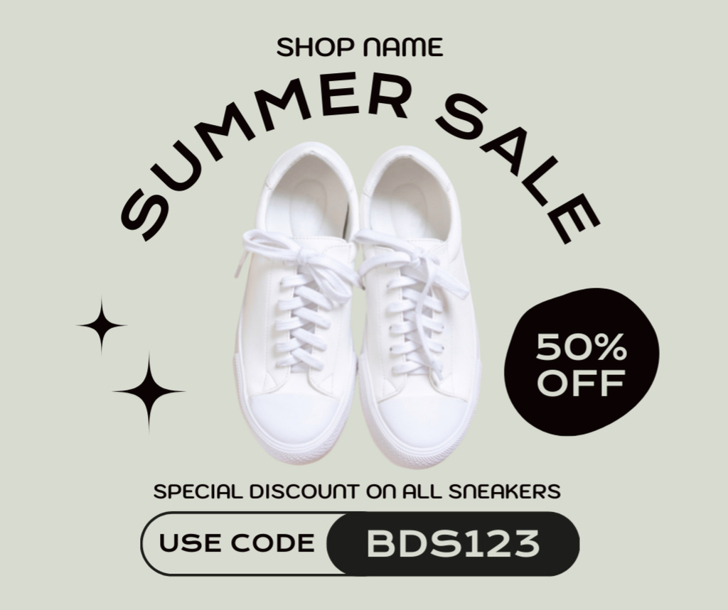 Summer Sale Ad with Stylish White Sneakers Facebook Tasarım Şablonu