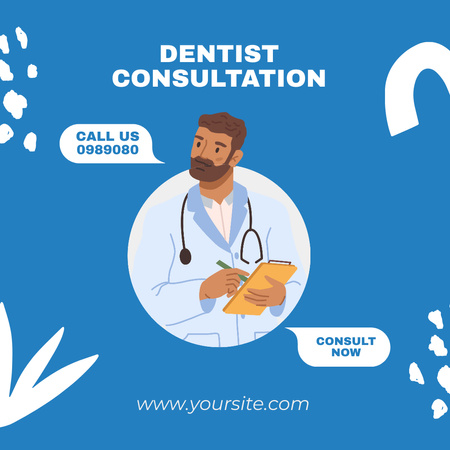 Modèle de visuel Offre de consultation de dentiste avec illustration du médecin - Instagram