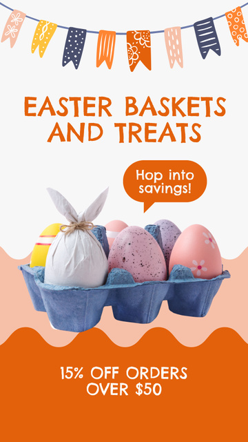 Easter Discount on Baskets and Treats Instagram Story Πρότυπο σχεδίασης