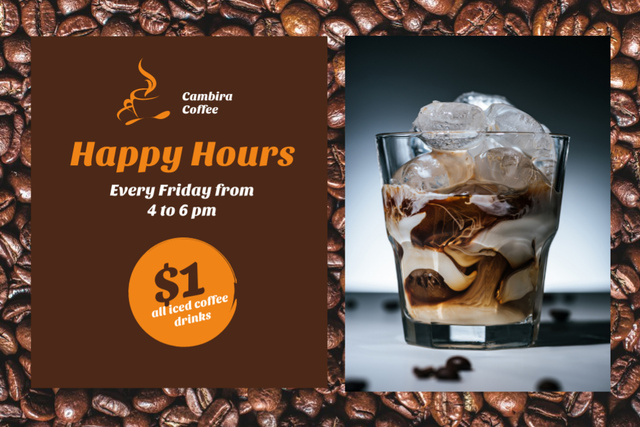 Plantilla de diseño de Brown Ad of Happy Hours in Cafe Flyer 4x6in Horizontal 