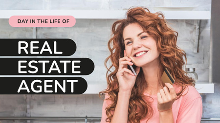 Designvorlage Real Estate Agent Woman Talking on the Phone für Youtube Thumbnail
