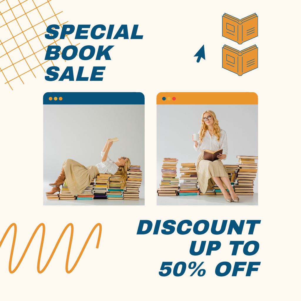 Book Special Sale Announcement with Collage of Readers Instagram Design Template
