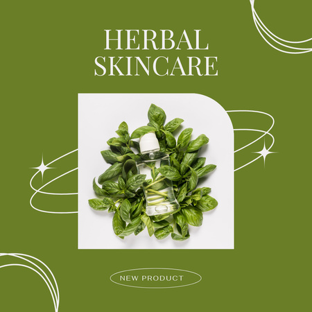 Template di design Herbal Skincare Promotion with Bottle of Beauty Product in Leaves Instagram