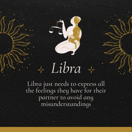 Zodiac Sign of Libra in Black Instagram Design Template