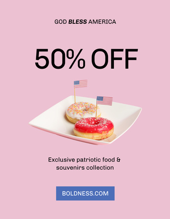 Оголошення про продаж пончиків до Дня незалежності США Poster 8.5x11in – шаблон для дизайну