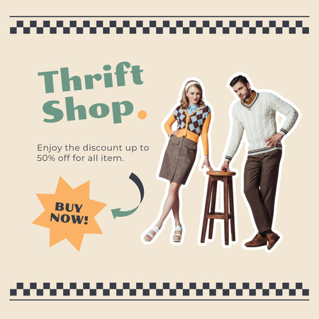 Hipsters for thrift shop discount Instagram AD Design Template