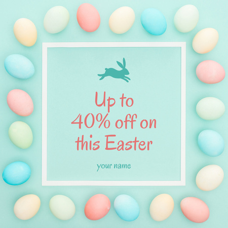 Plantilla de diseño de Anuncio de venta de Pascua con huevos de Pascua Pastel en azul Instagram 