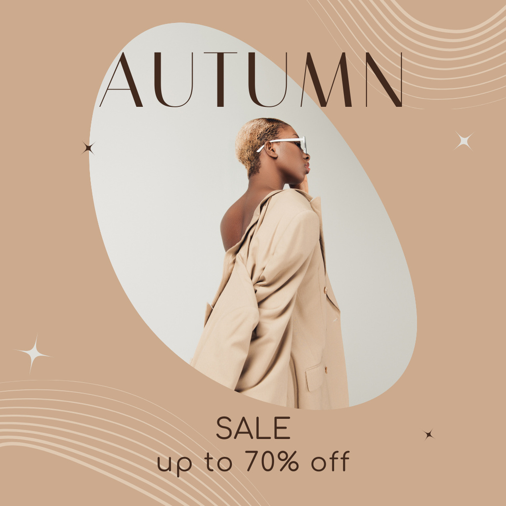 Autumn Clothes Sale Ad With Beige Coat Instagram Modelo de Design