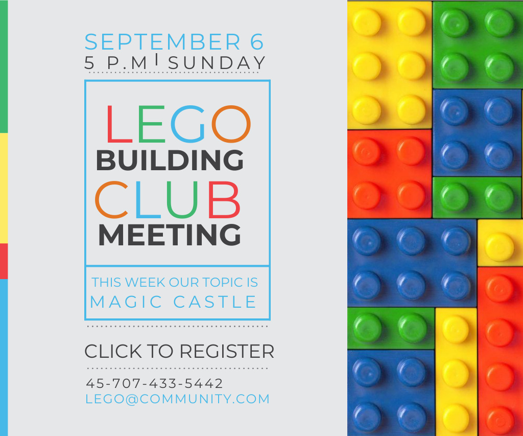 Platilla de diseño Lego Builders Club Meeting Announcement Large Rectangle