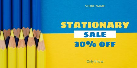 Designvorlage Schreibwarenverkauf mit gelben und blauen Bleistiften für Twitter