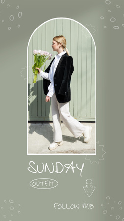 Plantilla de diseño de mujer, en, elegante, ropa, tenencia, tulipanes Instagram Story 