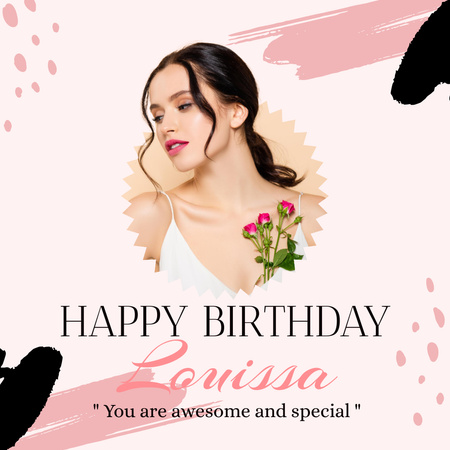 Happy Birthday to Beautiful Young Brunette Instagram Design Template