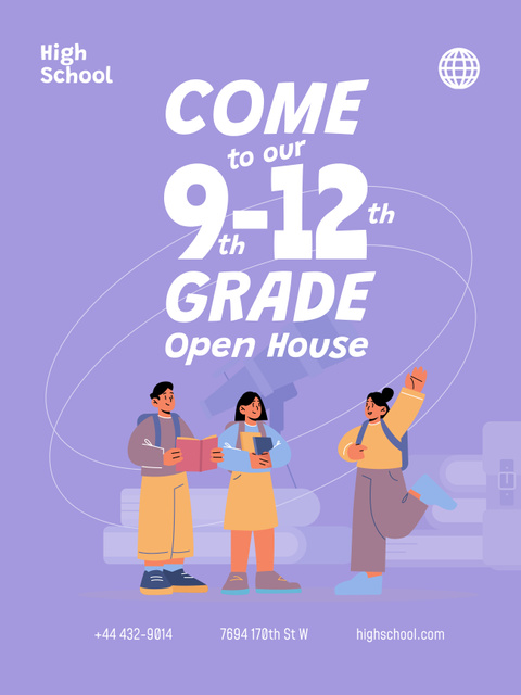 Offer of School Enrollment on Purple Poster 36x48in – шаблон для дизайна