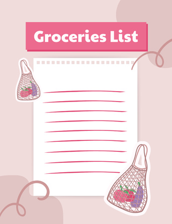 Empty Notes for Groceries List Notepad 107x139mm Design Template