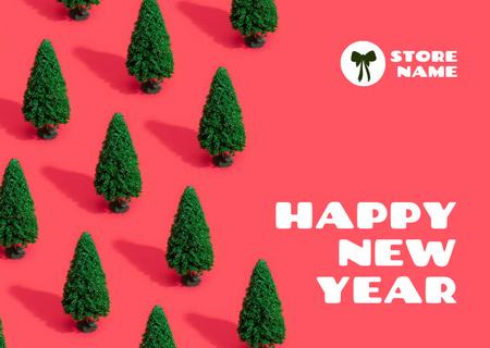 New Year Holiday Greeting with Festive Trees Postcard – шаблон для дизайну