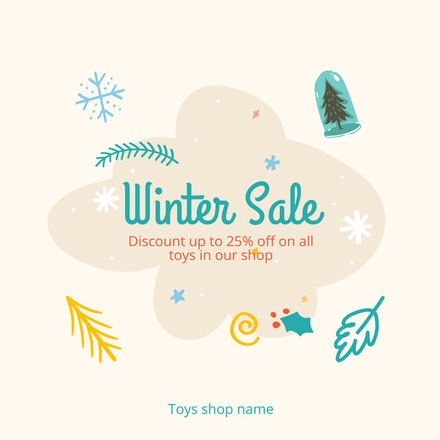 Winter Sale Announcement with Cute Illustration Instagram Tasarım Şablonu