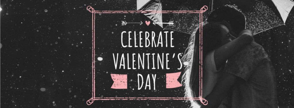 Designvorlage Valentine's Day Greeting with Couple under Umbrella für Facebook cover