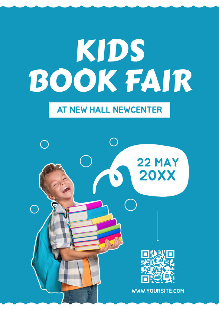 Happy Schoolboy on Book Fair Ad Poster Modelo de Design