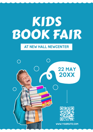 Happy Schoolboy on Book Fair Ad Poster Design Template