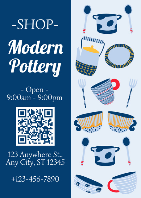 Modern Pottery Offer With Dishware Flayer Design Template