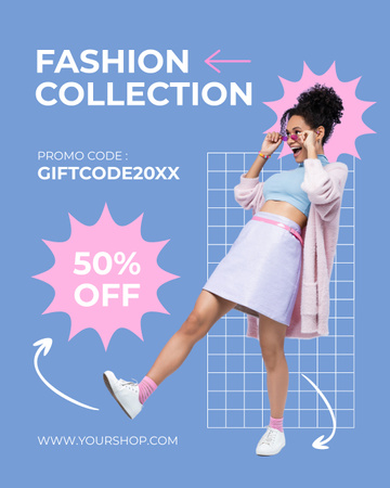 Promo of Fashion Collection with Attractive Woman Instagram Post Vertical Design Template