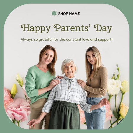 Happy Parents' Day Greeting with Three Generations of the Family Instagram Design Template