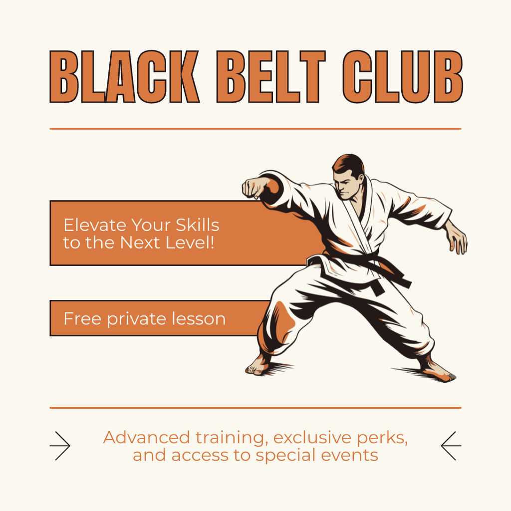 Black Belt Club Ad with Illustration of Fighter Instagram Modelo de Design