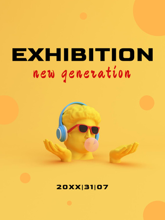 Designvorlage Ausstellungsankündigung mit Skulptur in Sonnenbrille für Poster US
