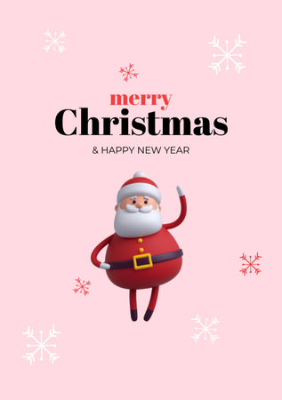 Christmas And New Year Greetings With Toylike Santa Postcard A5 Vertical Design Template