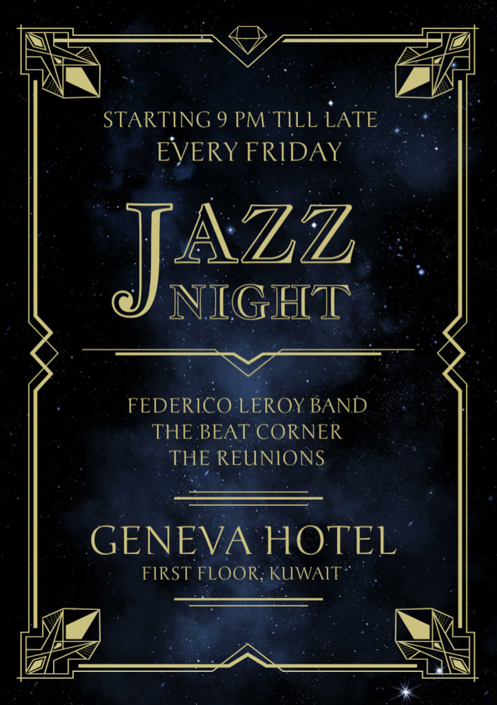 Plantilla de diseño de Night Jazz Party Announcement Flyer A5 