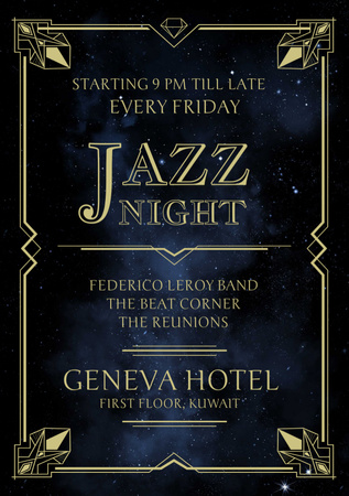 Designvorlage Jazz Night Invitation on Night Sky für Flyer A5