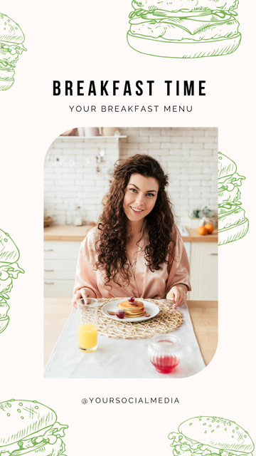 Designvorlage Woman eating Pancakes on Breakfast für Instagram Story