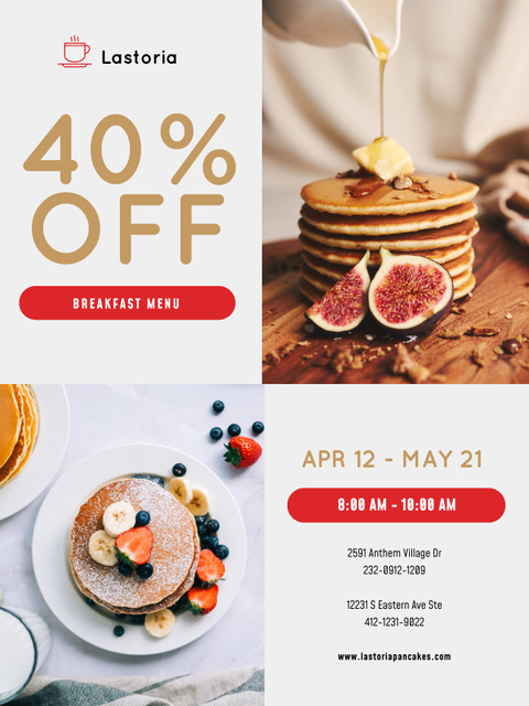 Discount Ad from Cafe with Pancakes with Strawberries Poster US – шаблон для дизайна