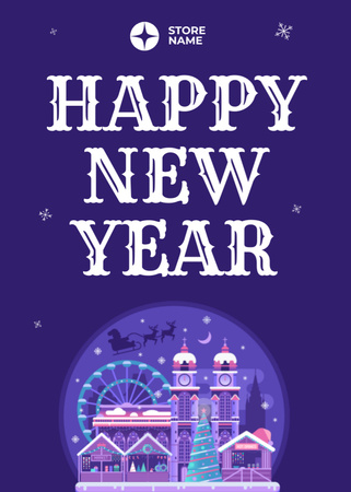 Ontwerpsjabloon van Postcard 5x7in Vertical van Nieuwjaarsgroet met illustratie van feestelijke stad