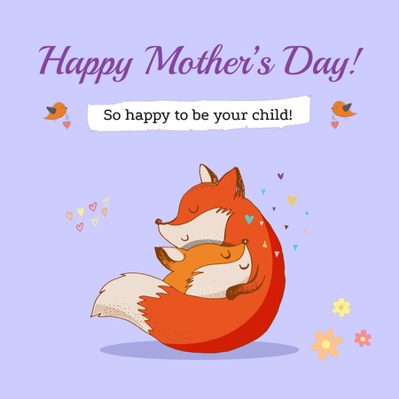 Anneler günü tebrik için sevimli çizgi tilki Animated Post Tasarım Şablonu